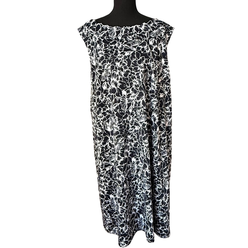 Talbots Floral Shift Dress Plus Size 3X Navy Blue White Sleeveless Boat Neck